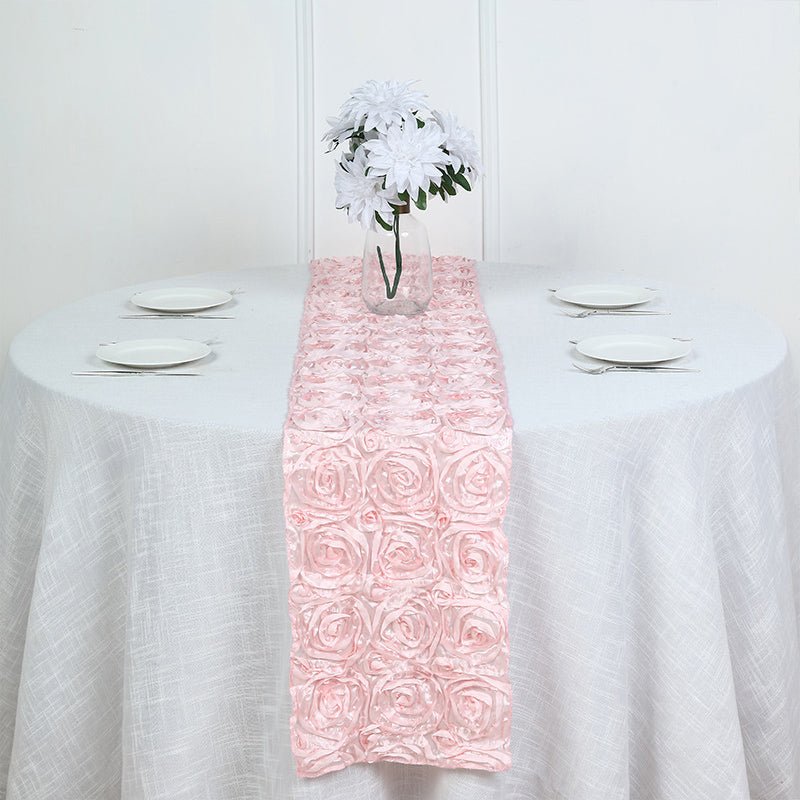 Rosette Satin Table Runner 14" x 108" Light Pink - YauSpark