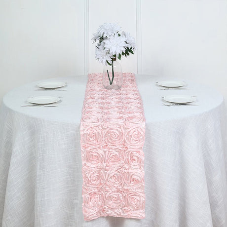 Rosette Satin Table Runner 14" x 108" Light Pink - YauSpark