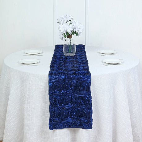 Rosette Satin Table Runner 14" x 108" Navy Blue - YauSpark