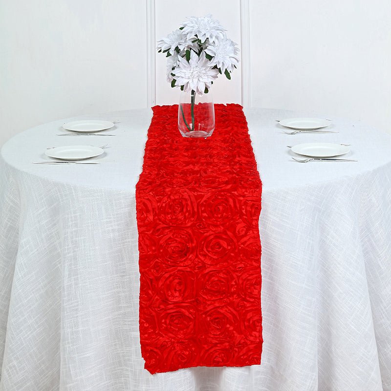 Rosette Satin Table Runner 14" x 108" Red - YauSpark