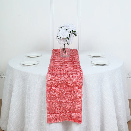Rosette Satin Table Runner 14" x 108" Rose - YauSpark