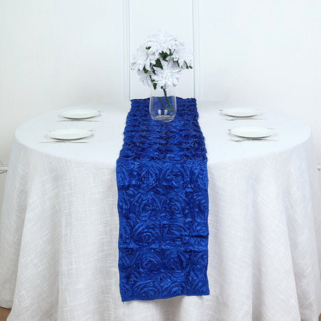 Rosette Satin Table Runner 14" x 108" Royal Blue - YauSpark