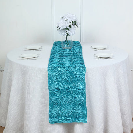 Rosette Satin Table Runner 14" x 108" Sapphire - YauSpark