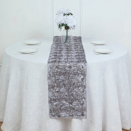 Rosette Satin Table Runner 14" x 108" Silver - YauSpark