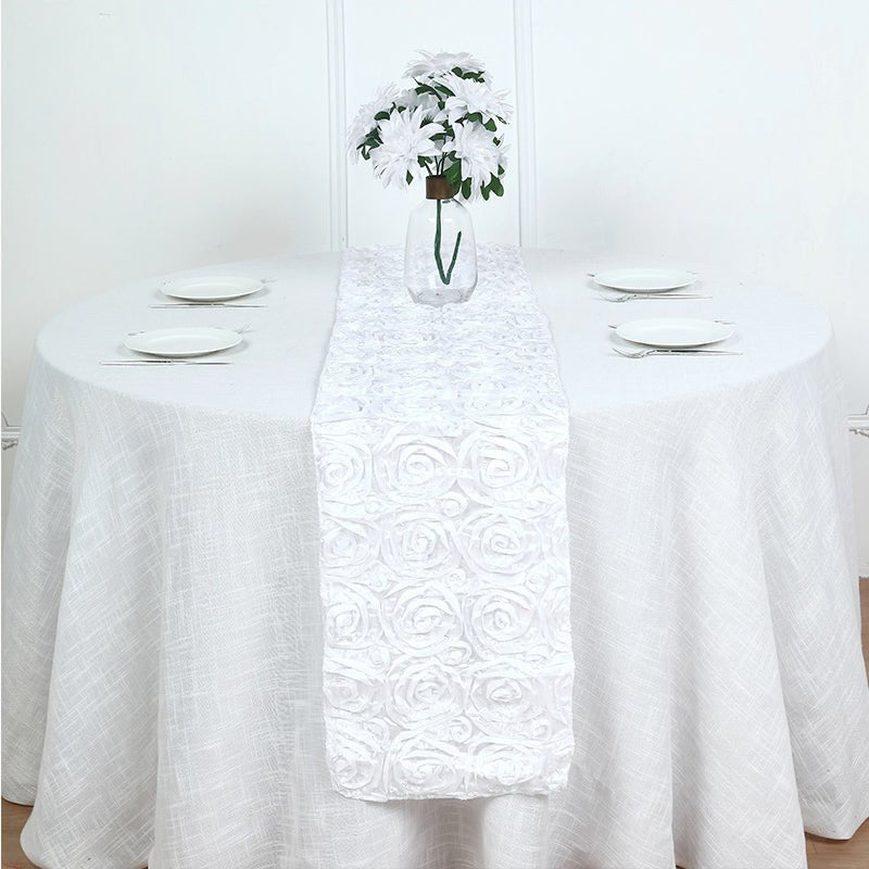 Rosette Satin Table Runner 14" x 108" White - YauSpark