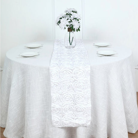Rosette Satin Table Runner 14" x 108" White - YauSpark