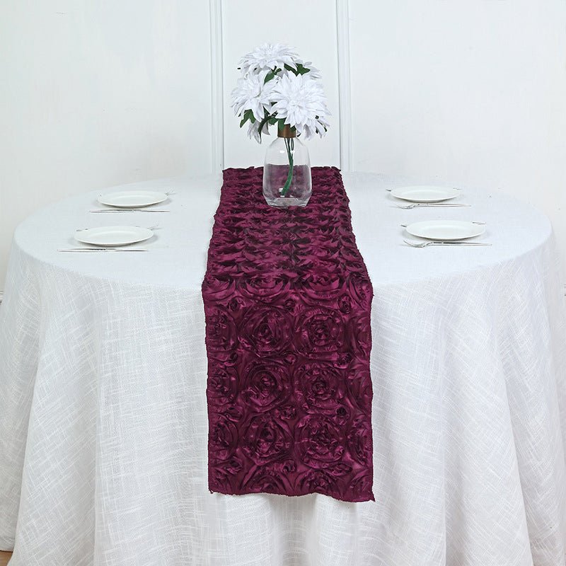 Rosette Satin Table Runner 14" x 108" Wine Purple - YauSpark