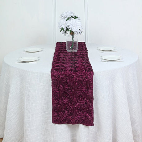 Rosette Satin Table Runner 14" x 108" Wine Purple - YauSpark
