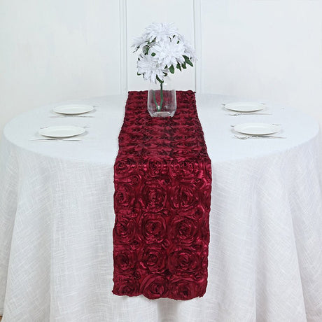 Rosette Satin Table Runner 14" x 108" Wine Red - YauSpark