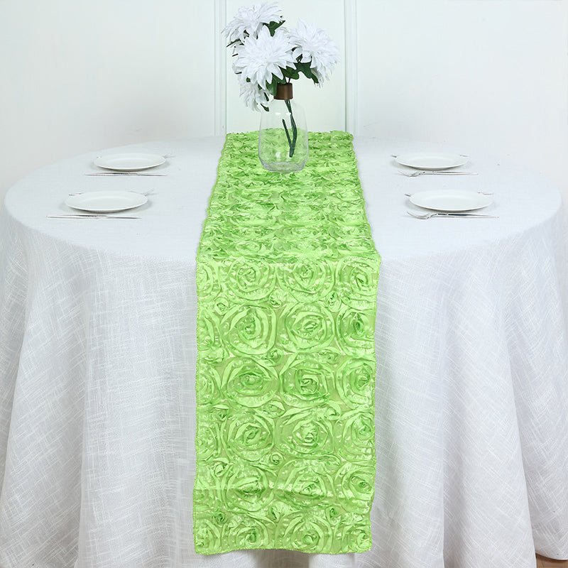 Rosette Satin Table Runner 14" x 108" Yellow Green - YauSpark