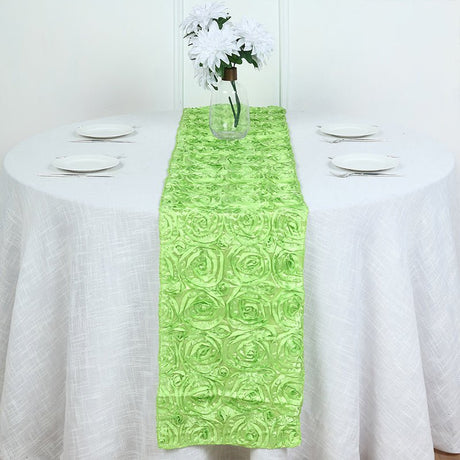 Rosette Satin Table Runner 14" x 108" Yellow Green - YauSpark