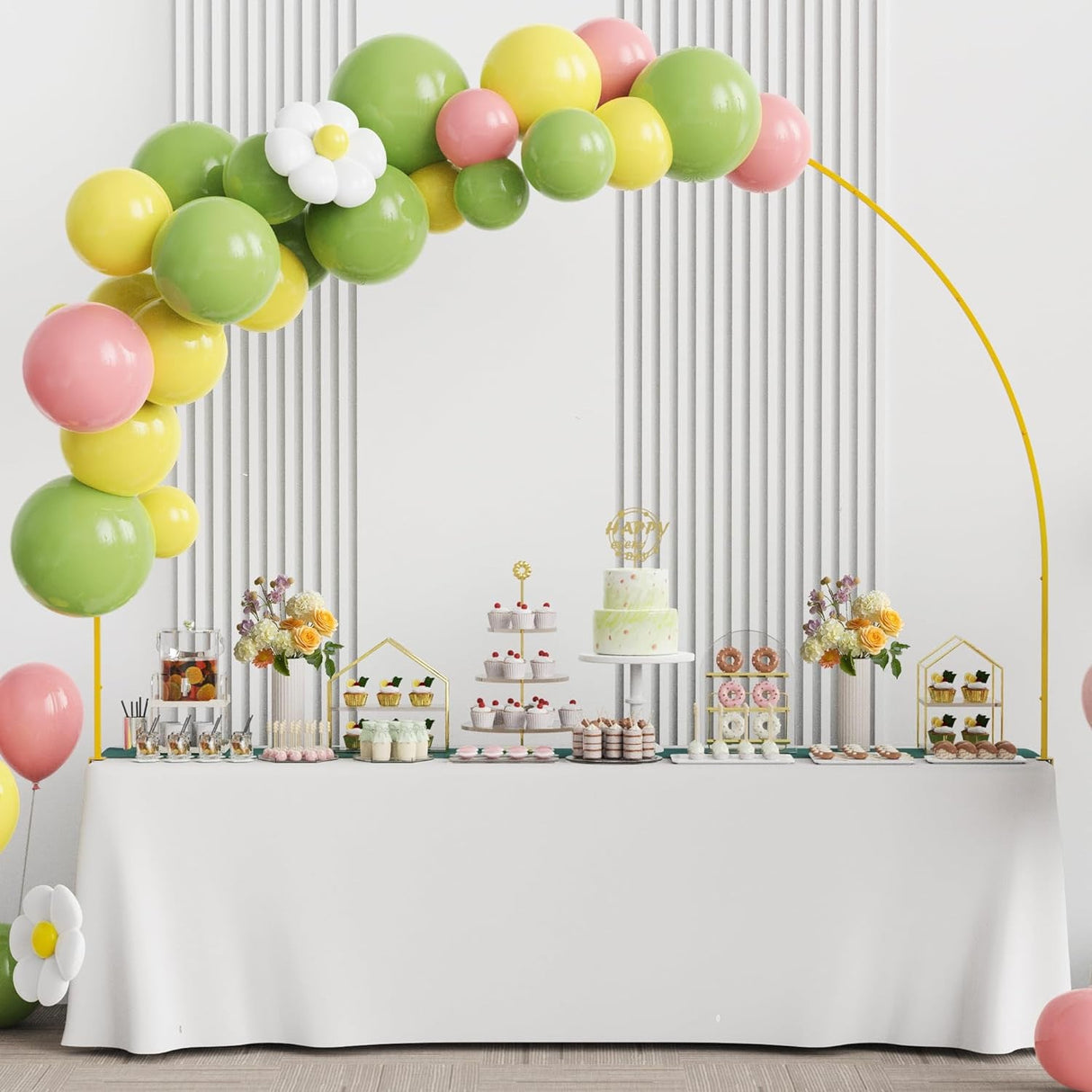 Round Top Balloon Arch Flower Stand 4ftx6ft Gold Metal - YauSpark