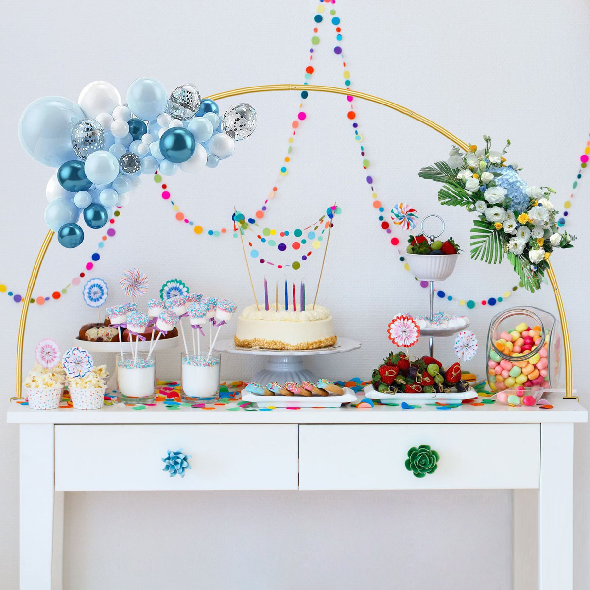 Round Top Balloon Arch Flower Stand 4ftx6ft Gold Metal - YauSpark