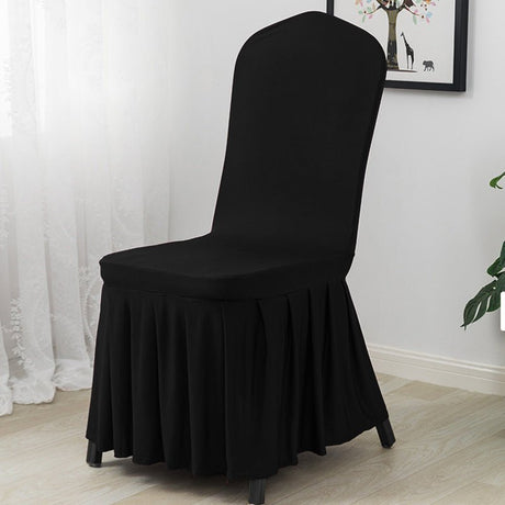 Ruffled Pleated Skirt Polyester Chair Cover Black - YauSpark