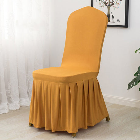 Ruffled Pleated Skirt Polyester Chair Cover Golden - YauSpark