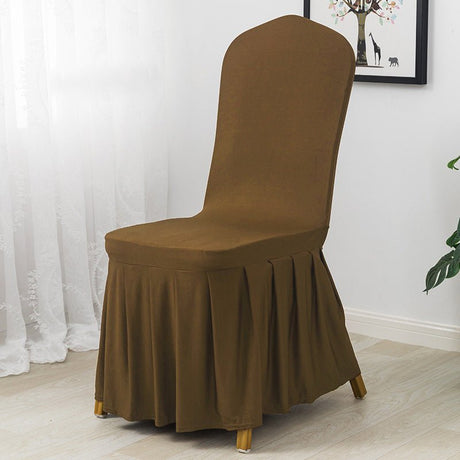 Ruffled Pleated Skirt Polyester Chair Cover Light Brown - YauSpark