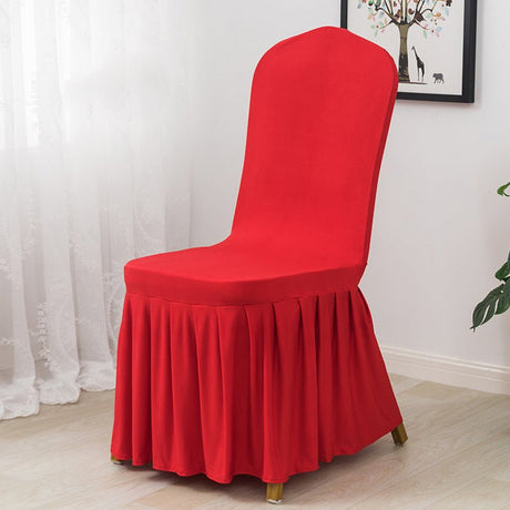 Ruffled Pleated Skirt Polyester Chair Cover Red - YauSpark