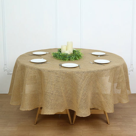 Rustic Boho Chic Burlap Jute Round Tablecloth - YauSpark