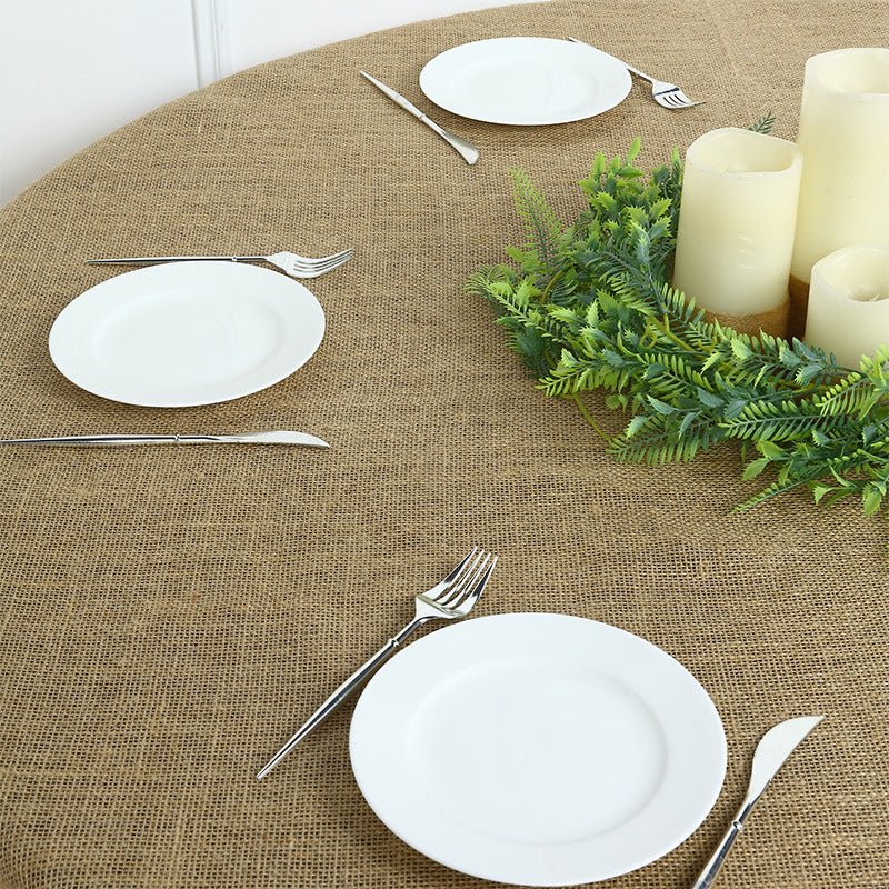 Rustic Boho Chic Burlap Jute Square Tablecloth - YauSpark