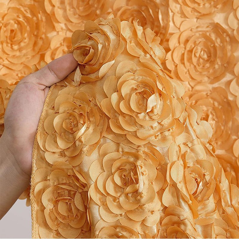 Satin Rectangle Tablecloth Grandiose 3D Rosette Table Cover 156"x90" - YauSpark