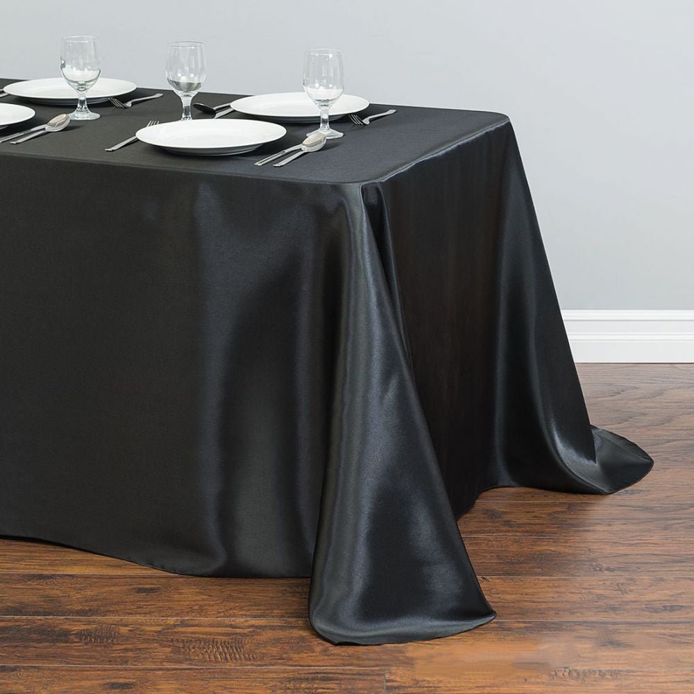 Satin Rectangular Tablecloth 90"x156" Black - With splicing - YauSpark