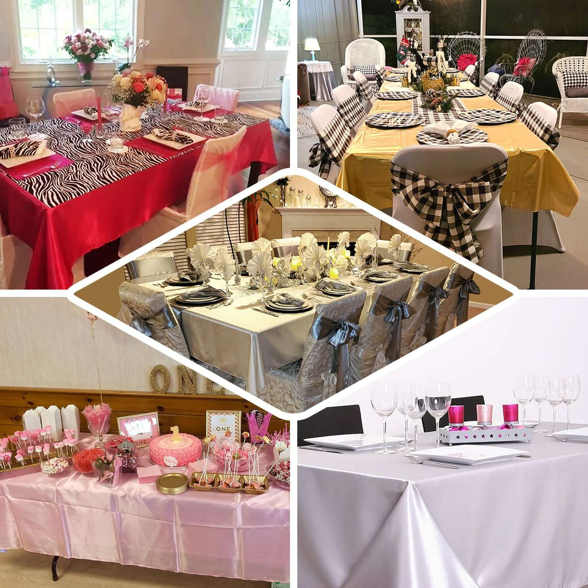 Satin Rectangular Tablecloth 90"x156" Black - With splicing - YauSpark