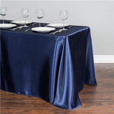 Satin Rectangular Tablecloth 90"x156" Navy - With splicing - YauSpark