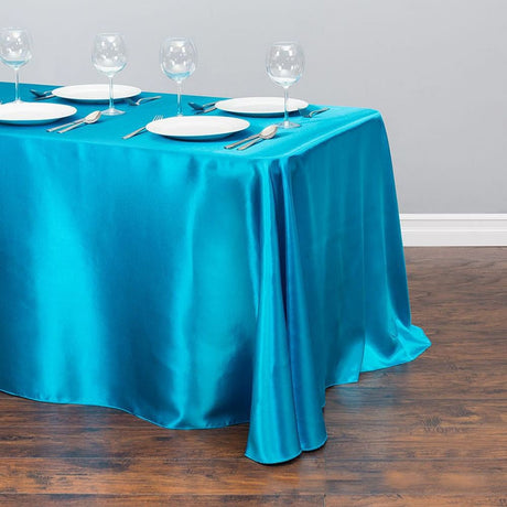 Satin Rectangular Tablecloth 90"x156" Turquoise - With splicing - YauSpark