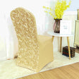 Satin Rosette Spandex Stretch Banquet Chair Cover Champagne - YauSpark