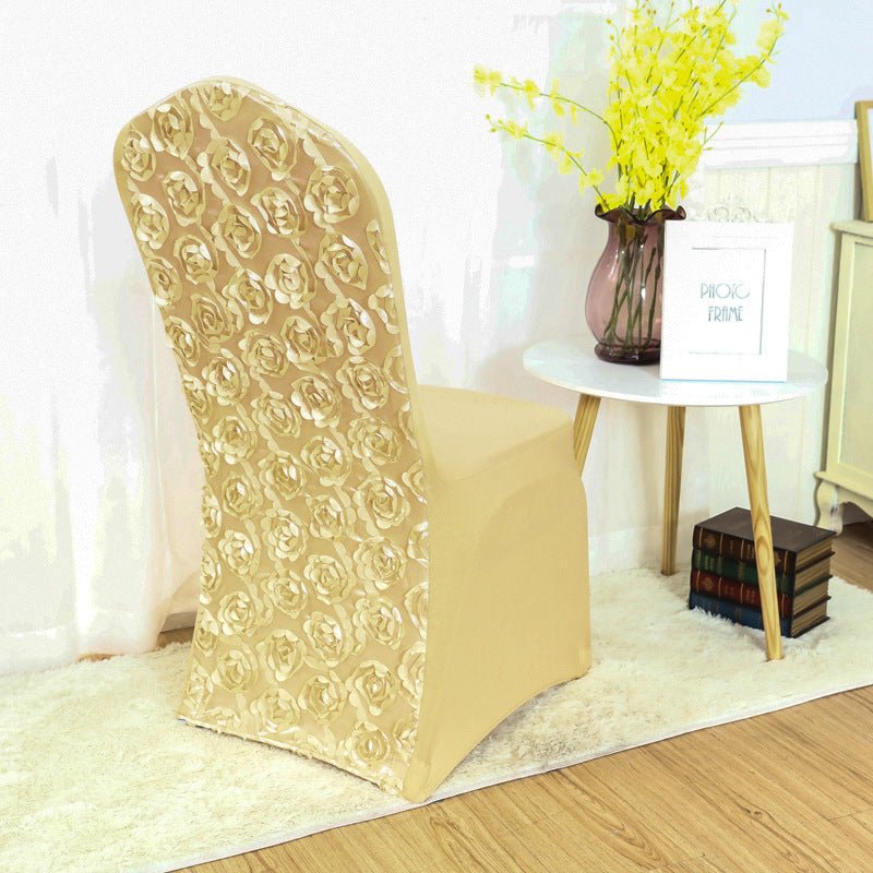 Satin Rosette Spandex Stretch Banquet Chair Cover Champagne - YauSpark