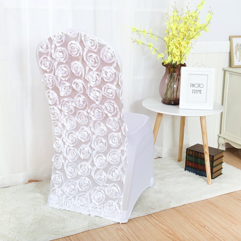 Satin Rosette Spandex Stretch Banquet Chair Cover White - YauSpark