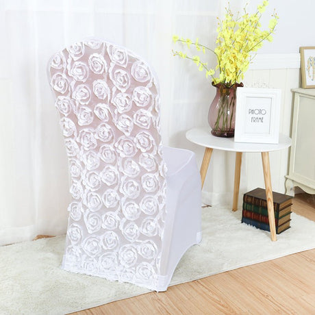 Satin Rosette Spandex Stretch Banquet Chair Cover White - YauSpark