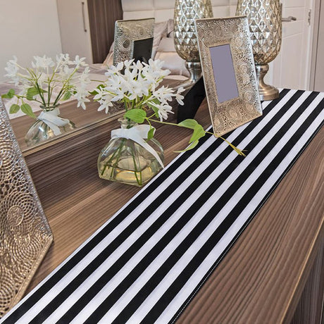Satin Stripe Classic Table Runner 12"x108" Black White - YauSpark