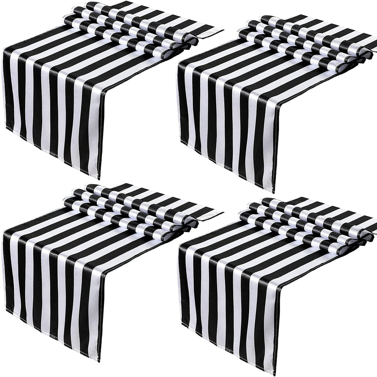 Satin Stripe Classic Table Runner 12"x108" Black White - YauSpark