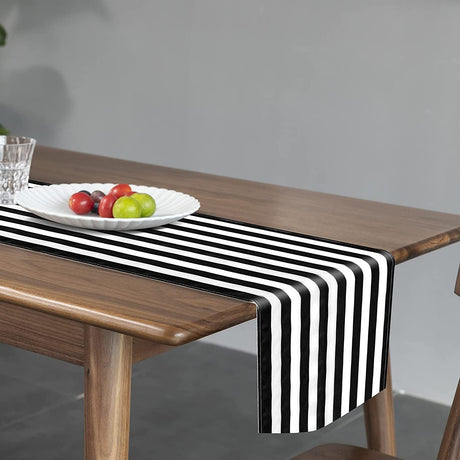 Satin Stripe Classic Table Runner 12"x108" Black White - YauSpark