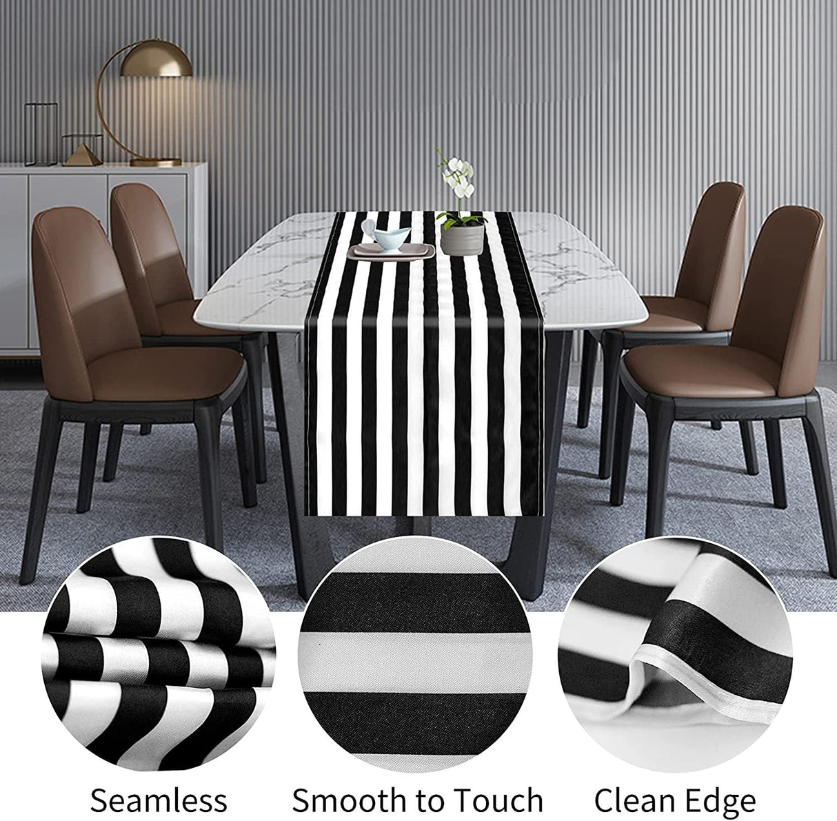 Satin Stripe Classic Table Runner 12"x108" Black White - YauSpark