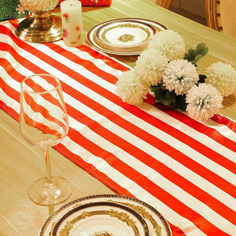 Satin Stripe Classic Table Runner 12"x108" Red White - YauSpark