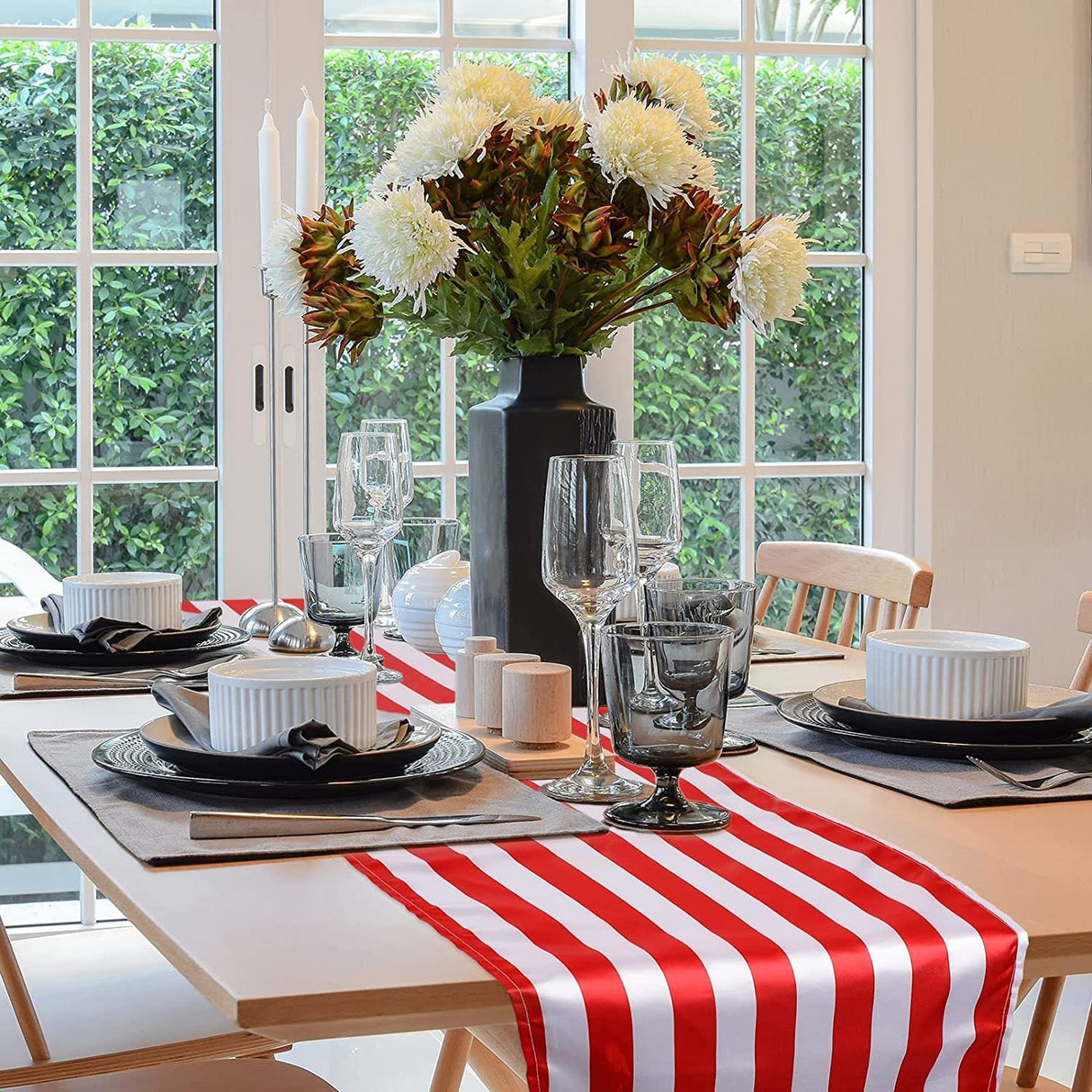 Satin Stripe Classic Table Runner 12"x108" Red White - YauSpark