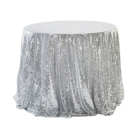 Sequin Round Tablecloth 132" Silver - YauSpark