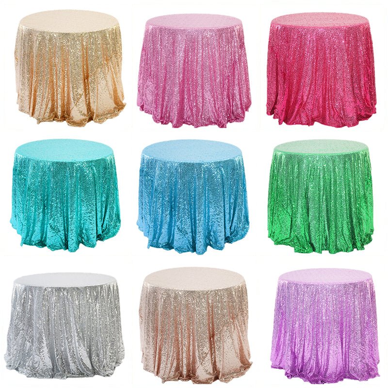 Sequin Round Tablecloth 132" Sky Blue - YauSpark