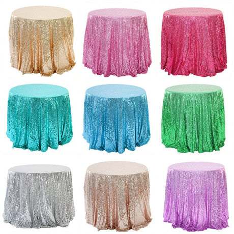 Sequin Round Tablecloth 132" Sky Blue - YauSpark