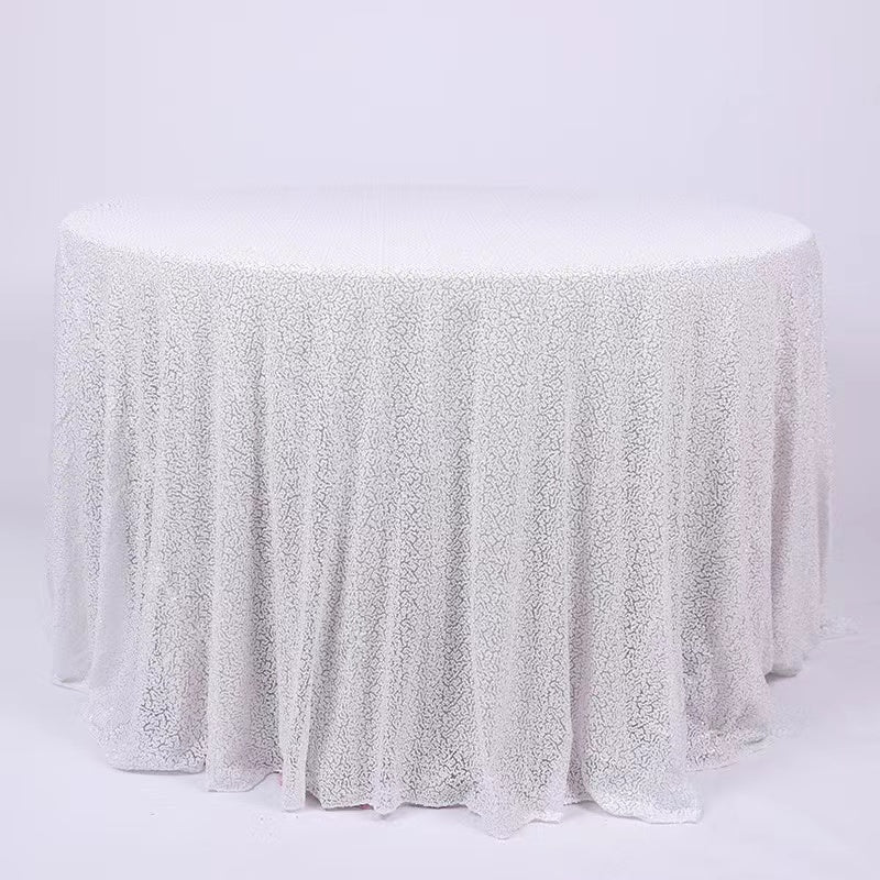 Sequin Round Tablecloth 132" White - YauSpark