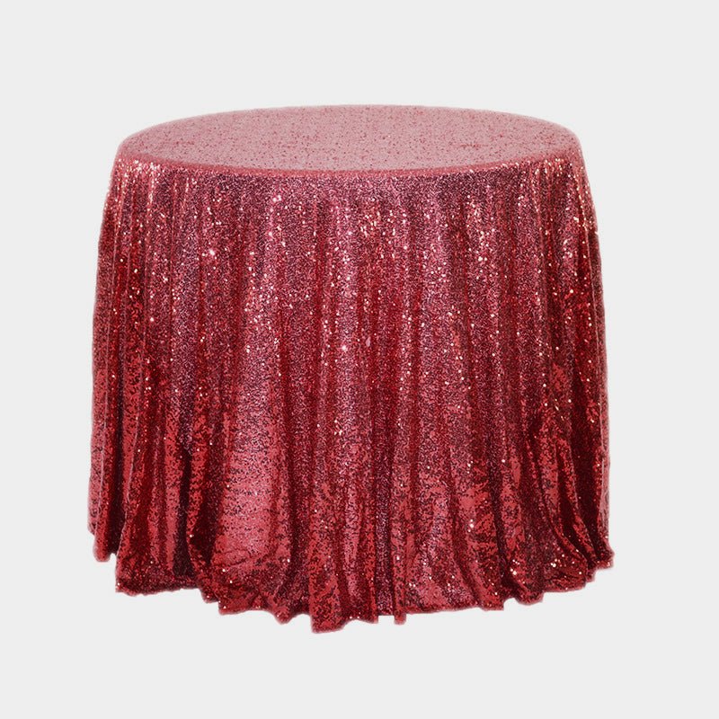 Sequin Round Tablecloth 132" Wine Red - YauSpark