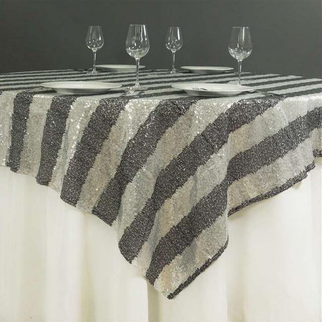 Sequin Square Table Overlay 90"x90" Black White - YauSpark