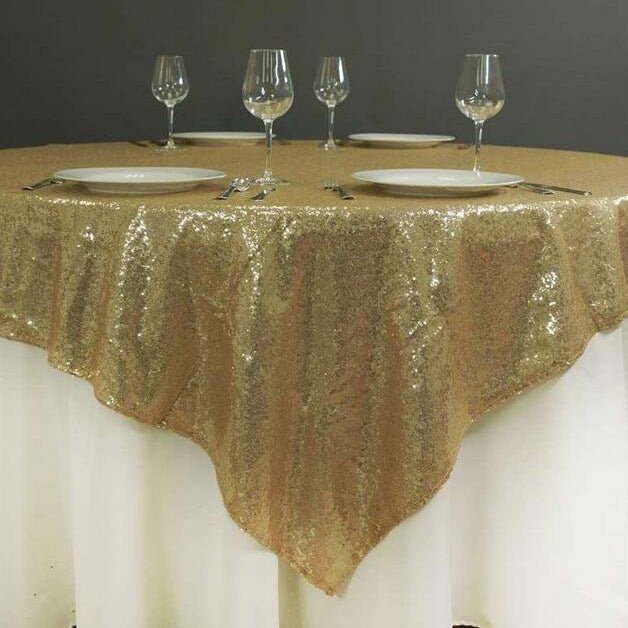 Sequin Square Table Overlay 90"x90" Champagne - YauSpark