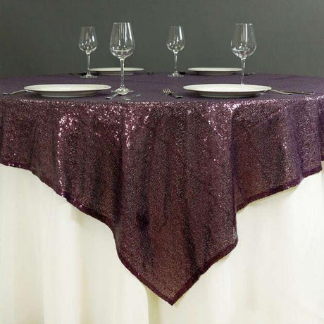 Sequin Square Table Overlay 90"x90" Eggplant Purple - YauSpark
