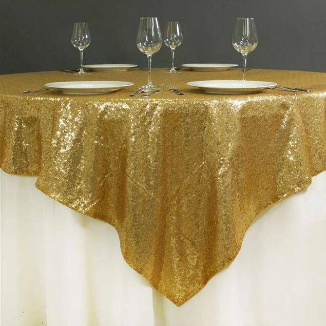Sequin Square Table Overlay 90"x90" Gold - YauSpark