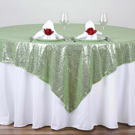 Sequin Square Table Overlay 90"x90" Green Tea - YauSpark