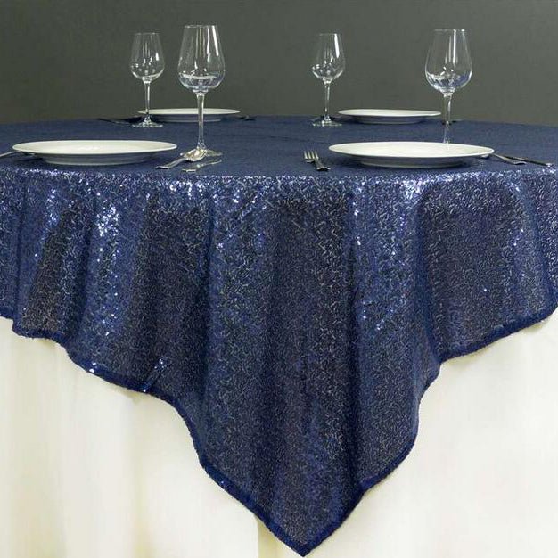 Sequin Square Table Overlay 90"x90" Navy Blue - YauSpark