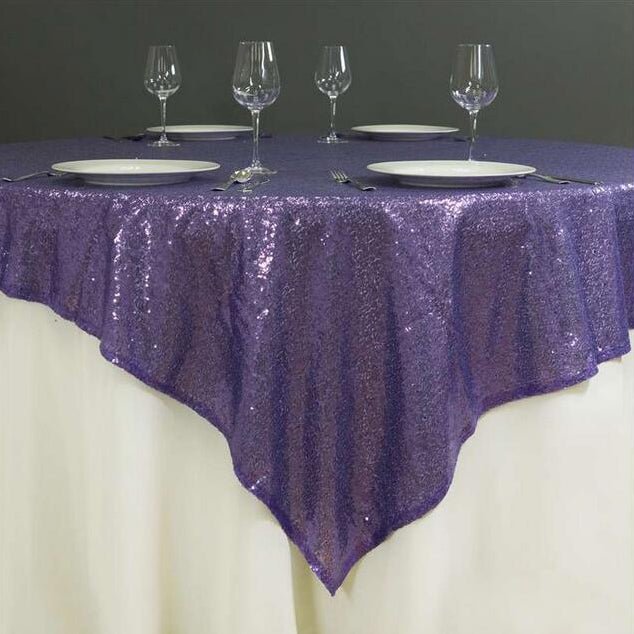 Sequin Square Table Overlay 90"x90" Purple - YauSpark